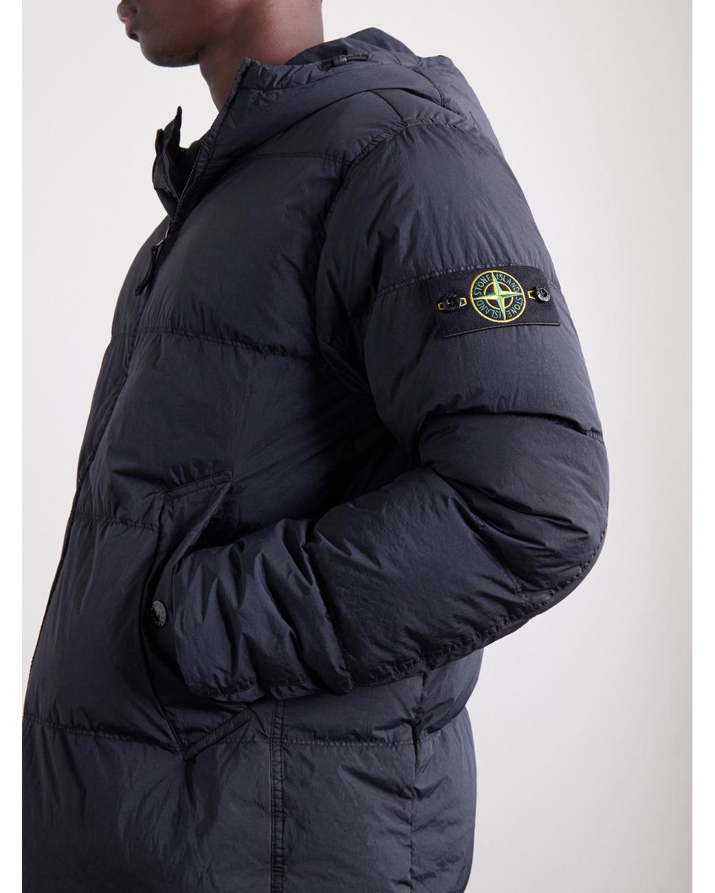 Stone Island Blue Hooded Garment-Dyed Crinkle Reps Ny Shell Down Jacket for men