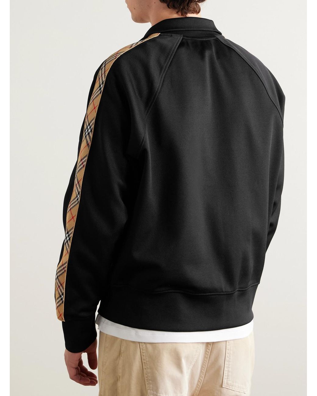 Burberry Black Checked Jacquard-Trimmed Logo-Embroidered Tech-Jersey Track Jacket for men