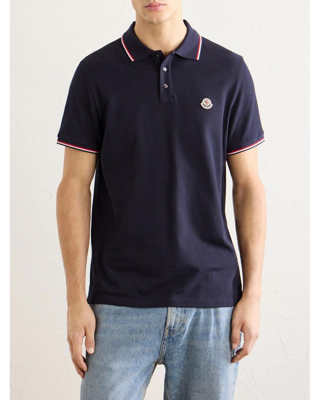 Moncler Blue Logo-Appliquéd Cotton-Piqué Polo Shirt for men