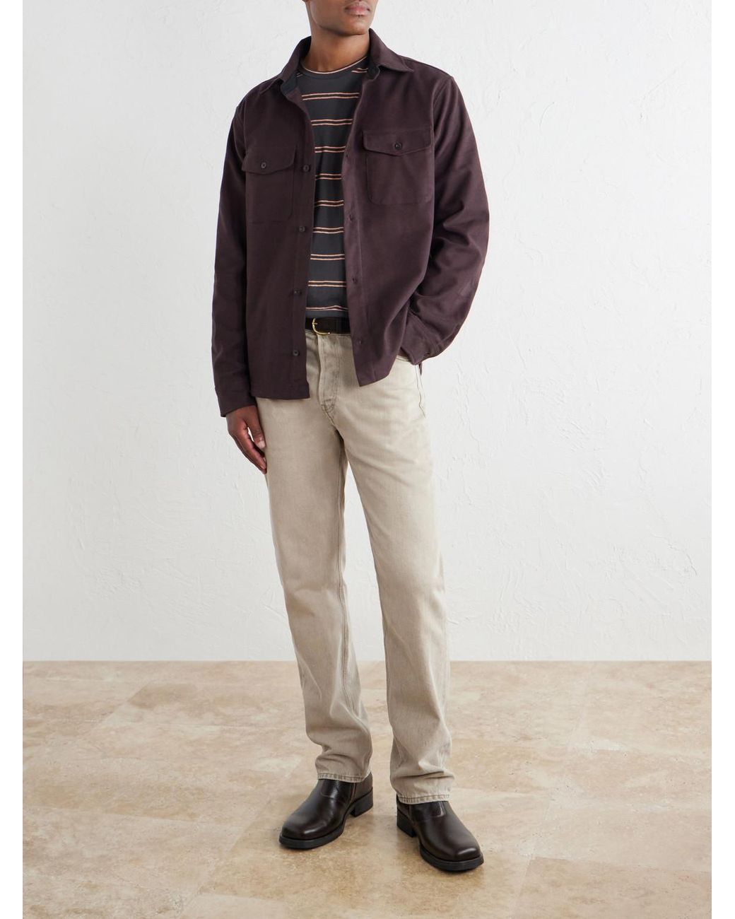 Mr P. Purple Cotton-Blend Moleskin Shirt for men