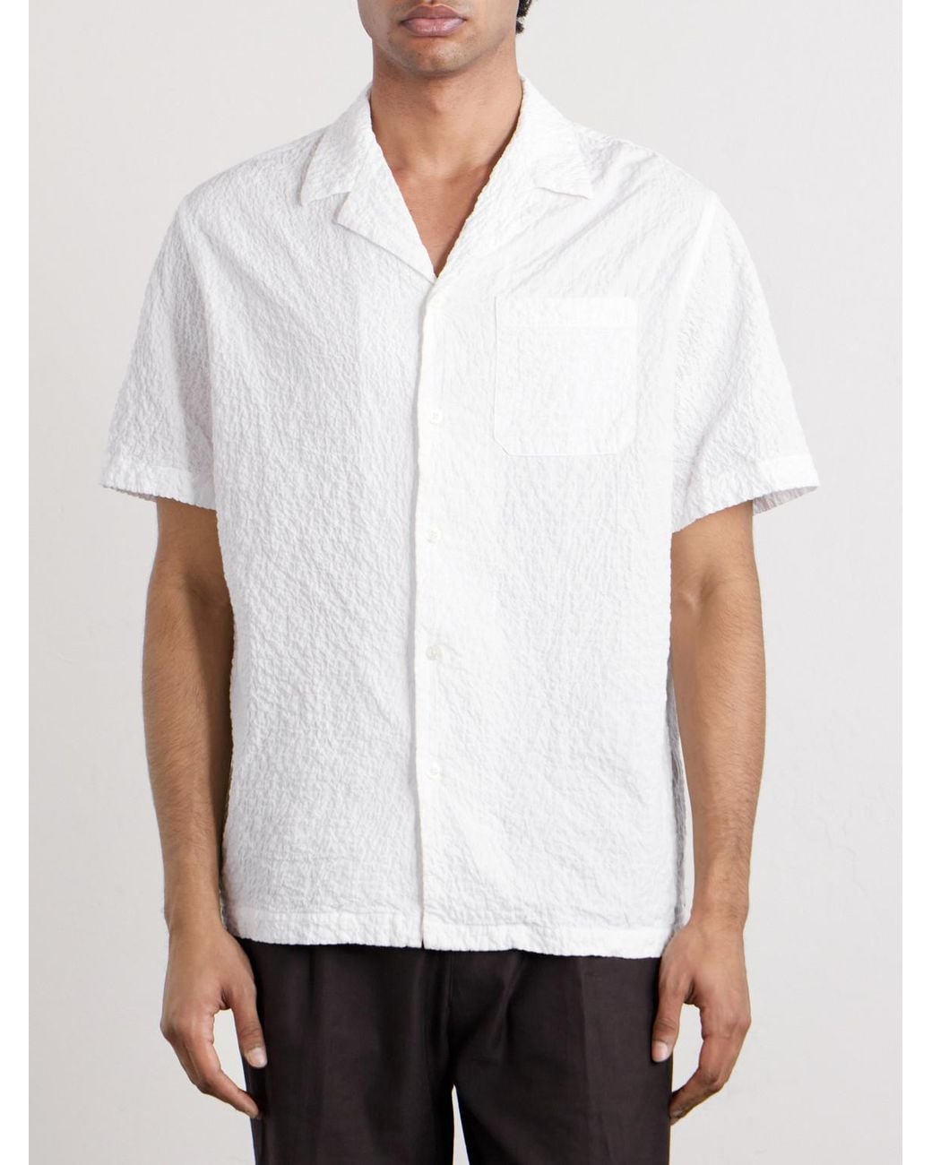 Altea White Hadley Seersucker Cotton Shirt for men