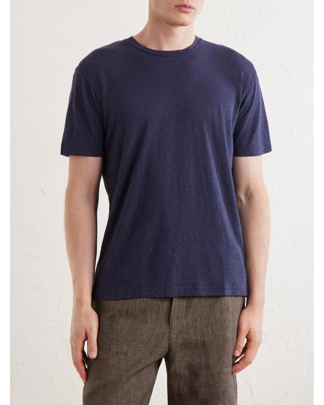 Sunspel Blue Cotton And Linen-Blend T-Shirt for men