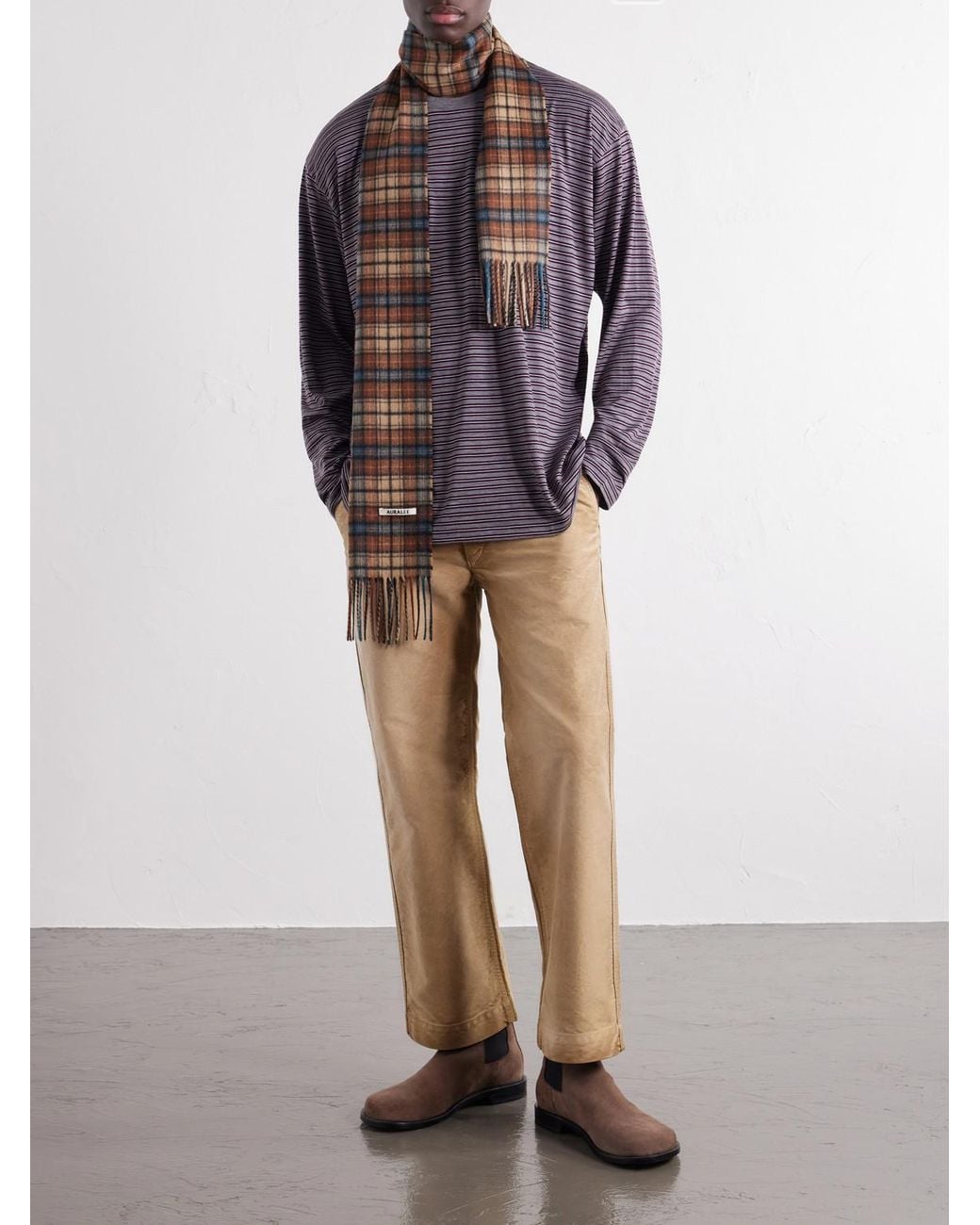 Auralee Purple Striped Wool-Jersey T-Shirt for men