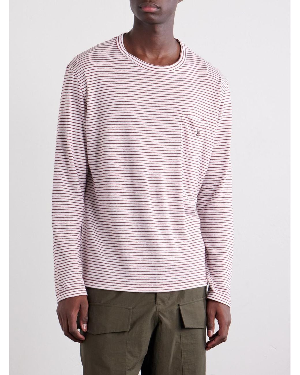 Wales Bonner Pink Hour Embroidered Striped Linen And Cotton-Blend T-Shirt for men