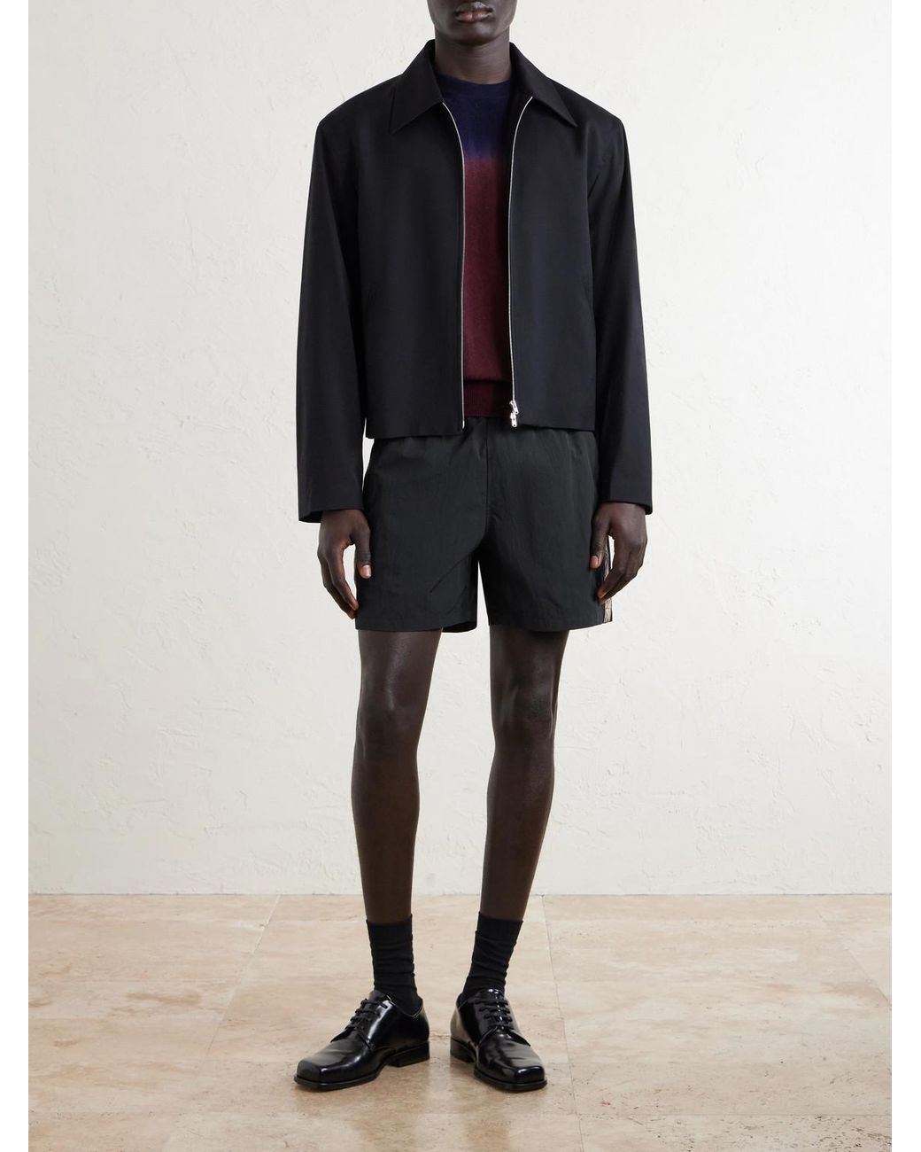 Burberry Blue Straight-Leg Striped Jacquard-Trimmed Shell Shorts for men