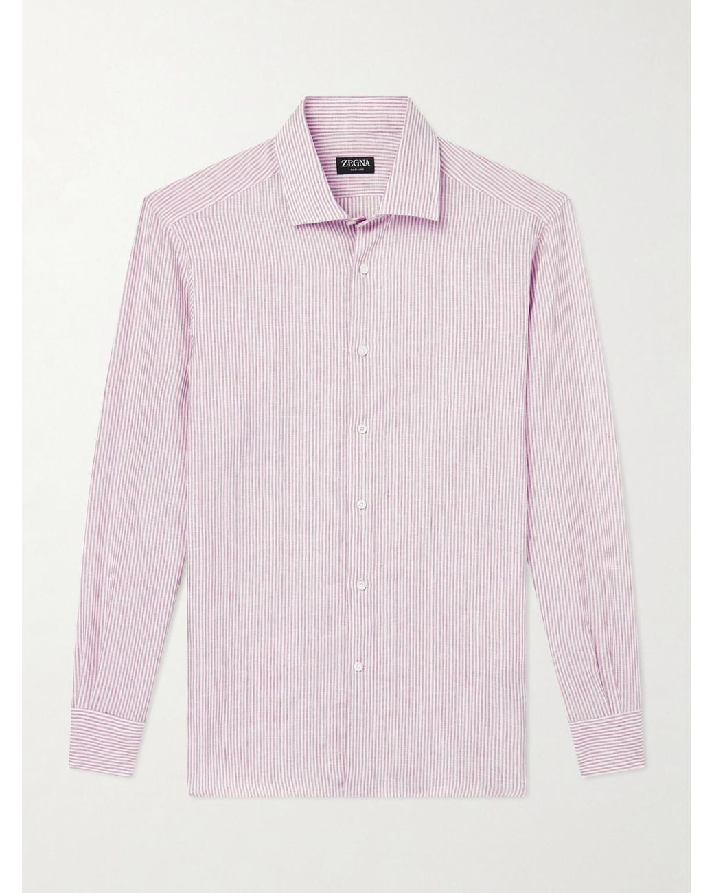 Zegna Pink Striped Linen Shirt for men