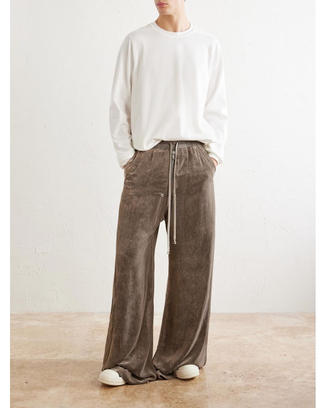 Rick Owens Natural Bela Wide-Leg Drawstring Velour Trousers for men