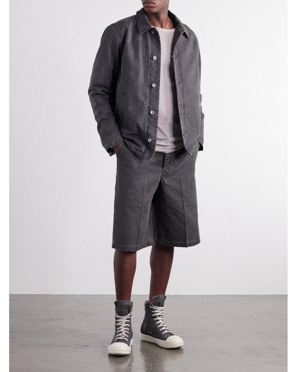 Rick Owens Gray Work Straight-Leg Cotton-Canvas Shorts for men