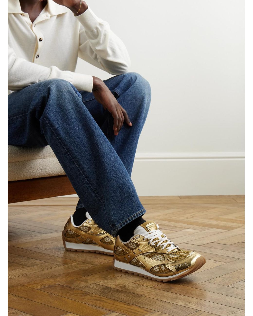 Bottega Veneta Orbit Metallic Rubber And Mesh Sneakers for men