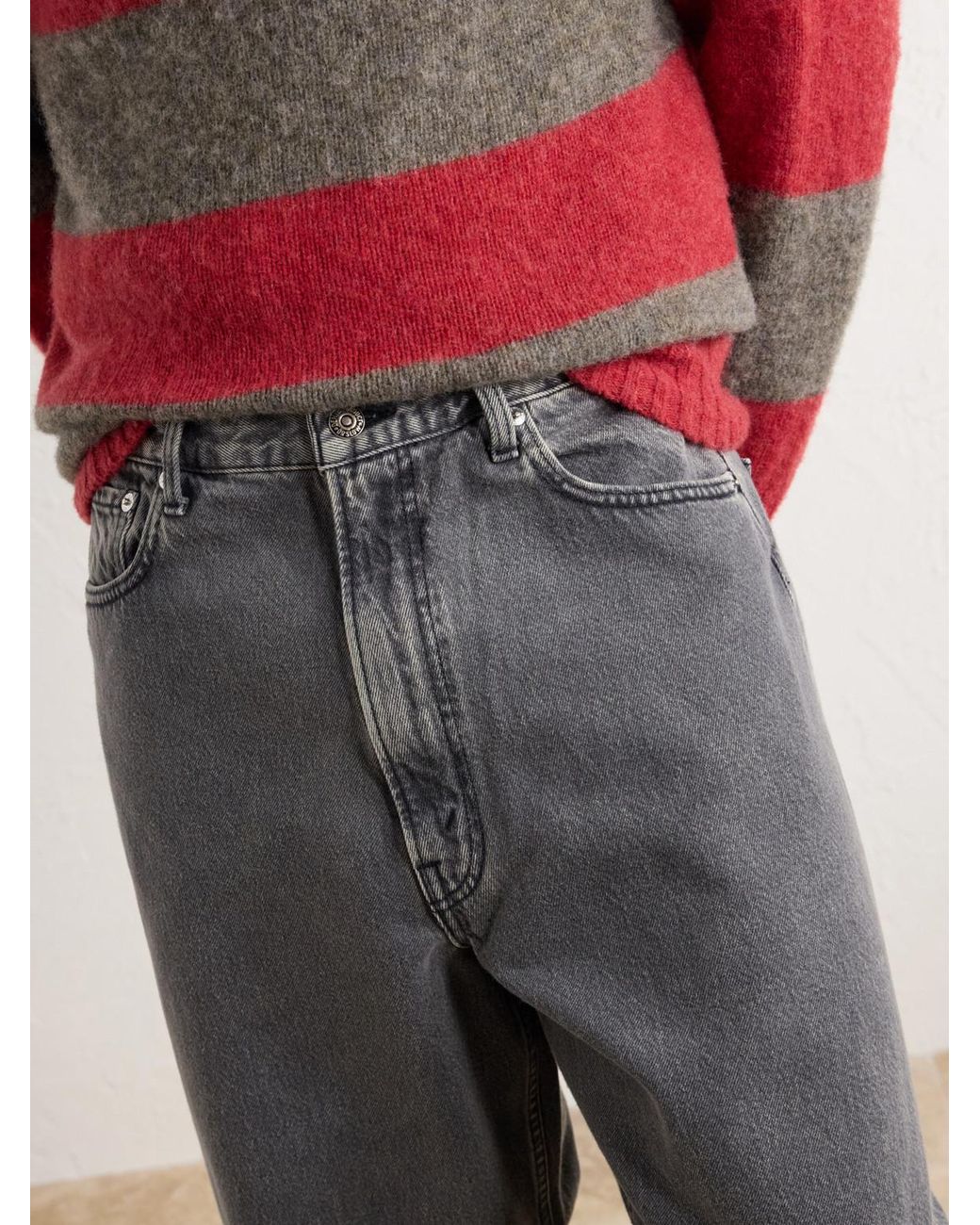 Orslow Gray Super Dad's Wide-Leg Jeans for men