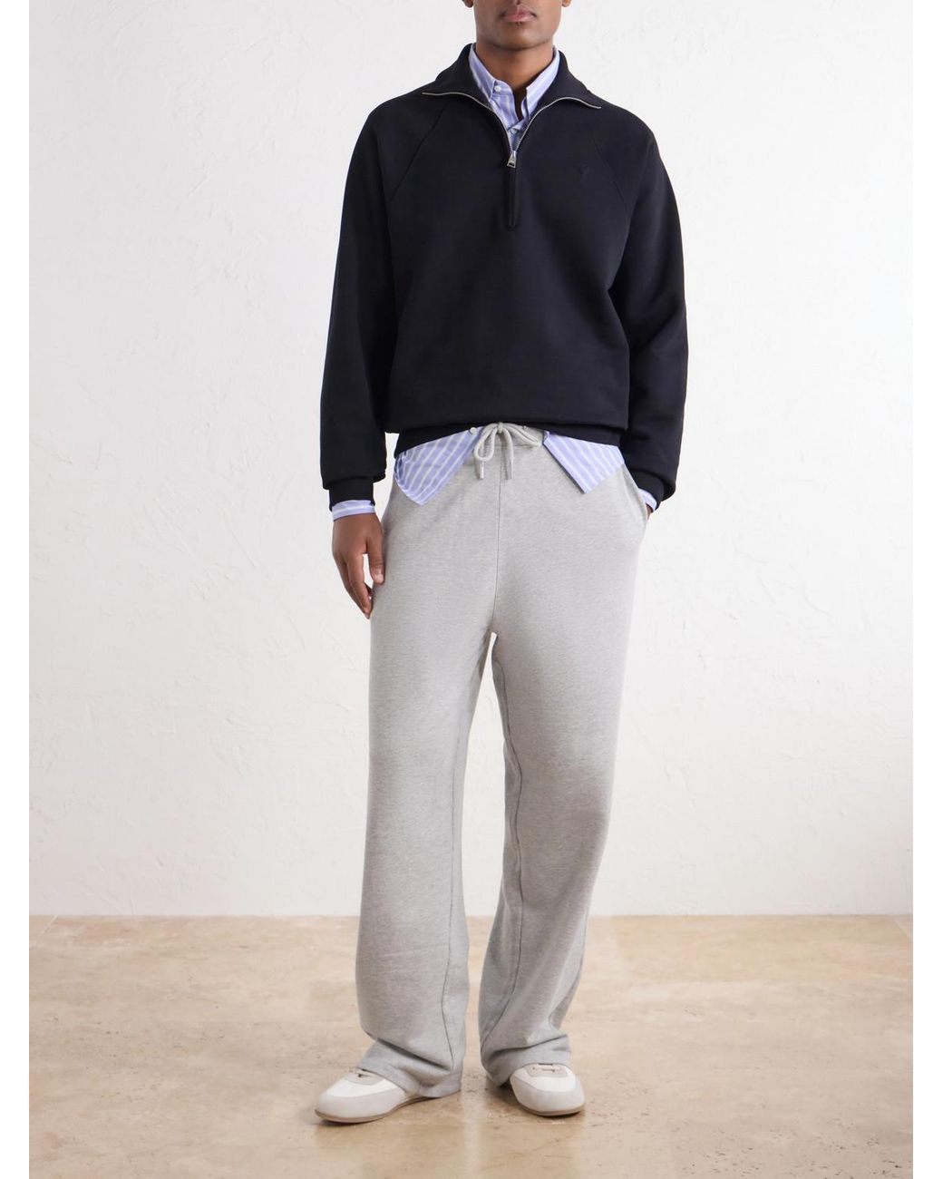 AMI Blue Logo-Embroidered Cotton-Jersey Half-Zip Sweatshirt for men