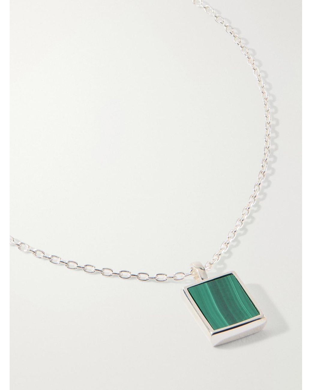 Mikia Rectangle Sterling Silver Malachite Necklace in White für Herren