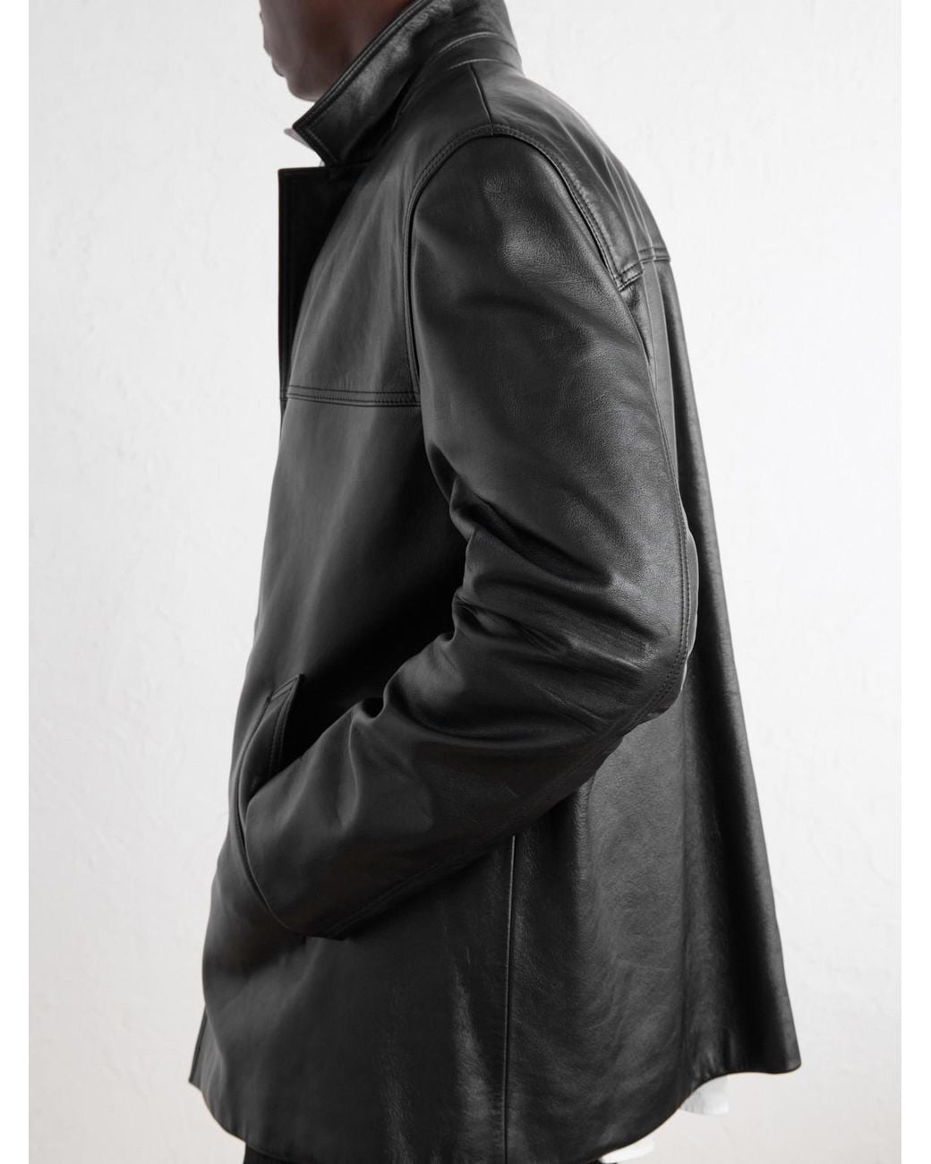 Totême Black Panelled Full-Grain Leather Jacket for men
