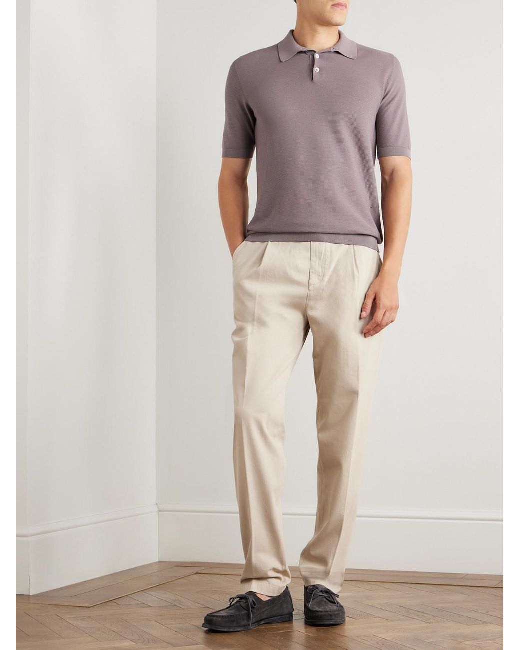 Eleventy Purple Slim-Fit Ribbed Cotton Polo Shirt for men