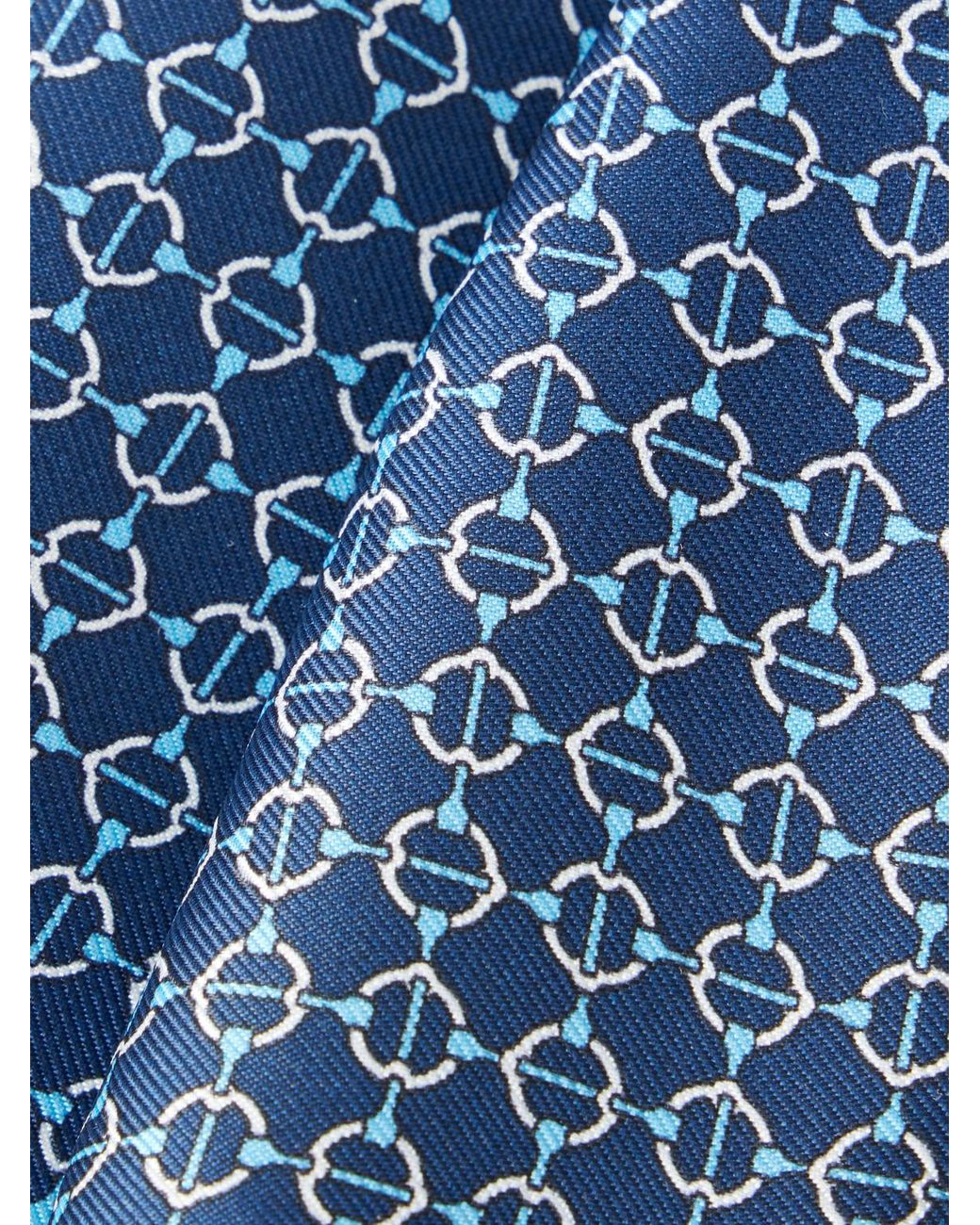 De Petrillo Blue Printed Silk-Twill Pocket Square for men