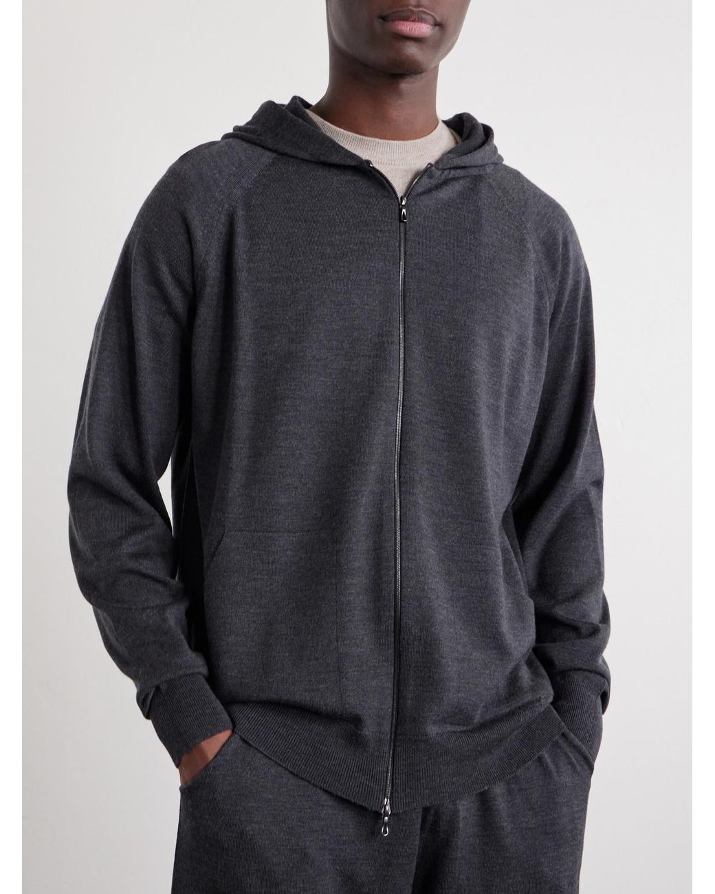 John Smedley Blue Carty Merino Wool Zip-Up Hoodie for men
