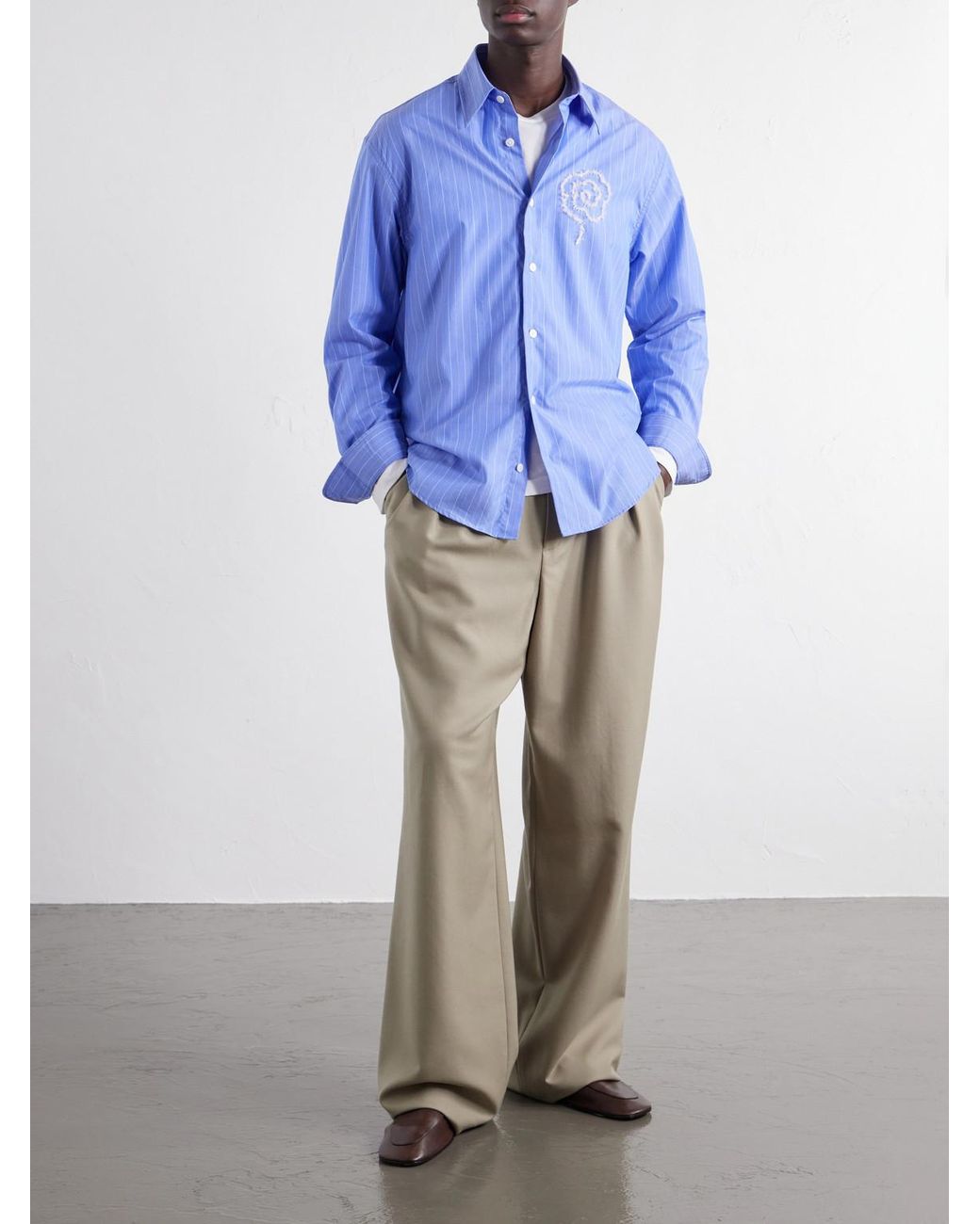 NN07 Blue Quinsy App 5322 Embroidered Striped Supima Cotton-Poplin Shirt for men