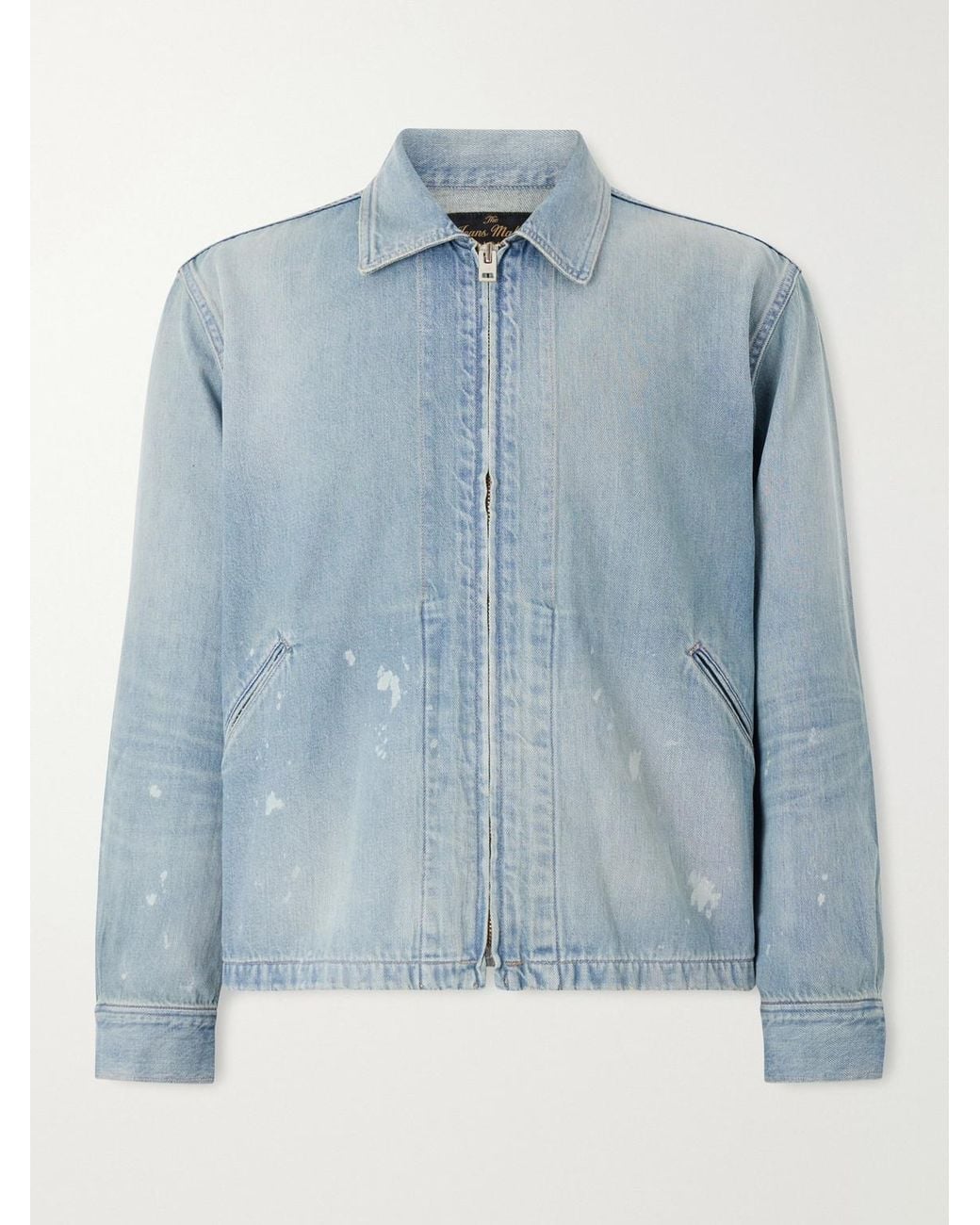 Fullcount Blue Distressed Denim Zip-up Jacket for men