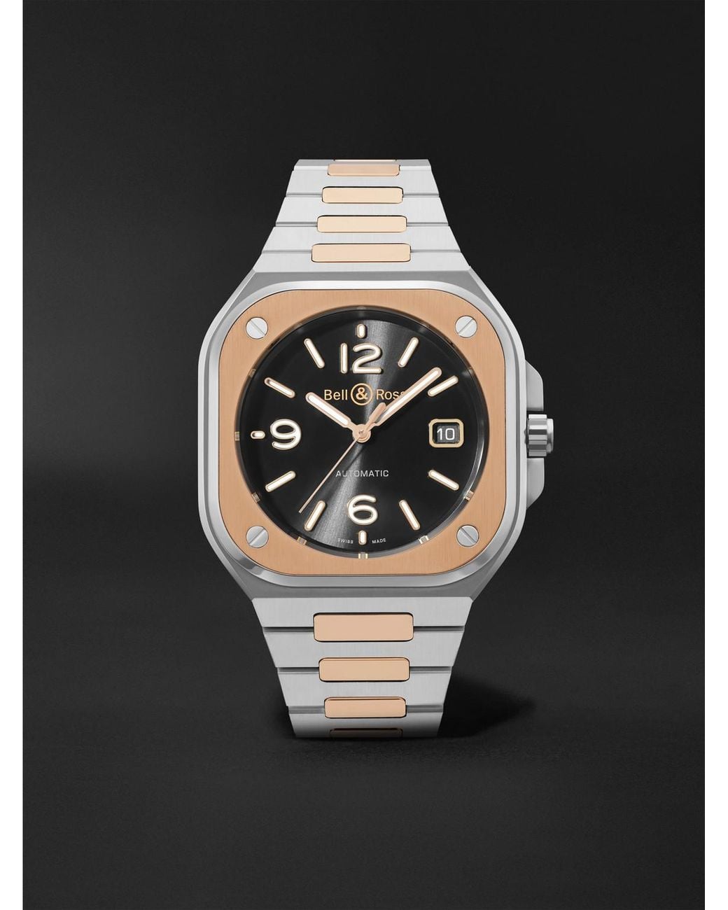 Bell & Ross Black Br 05 Steel And Automatic 18-Karat Rose And Steel Watch, Ref. Br05A-Bl-Stpg/Ssg for men