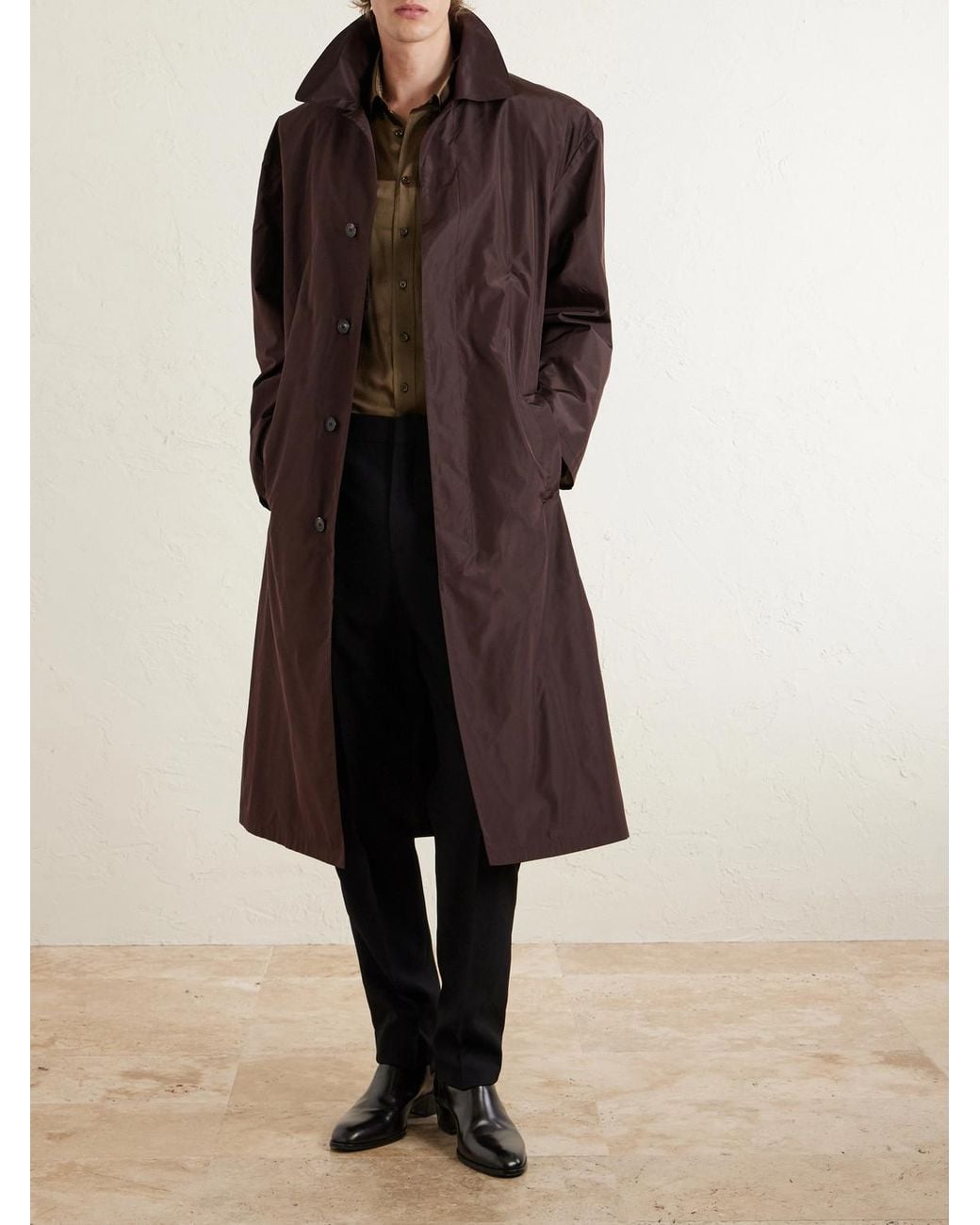 Saint Laurent Brown Silk Trench Coat for men