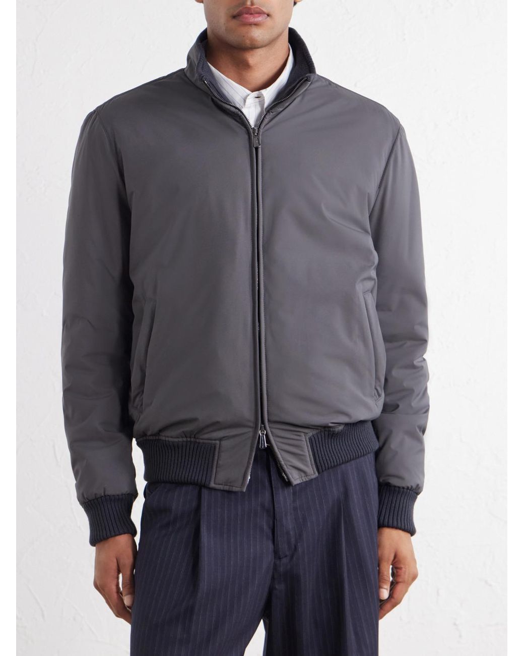 Thom Sweeney Gray Nylon Bomber Jacket for men