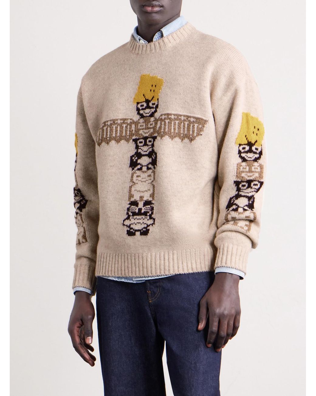 Kapital Natural Peckish Totem Pole Intarsia Wool-Blend Sweater for men