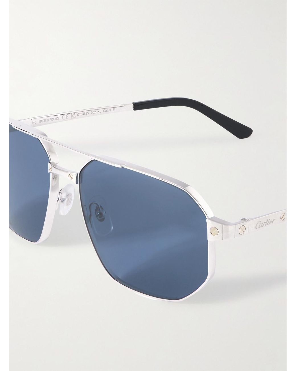 Cartier Blue Santos De Cartier Double-Bridge Aviator-Style And-Tone Sunglasses for men