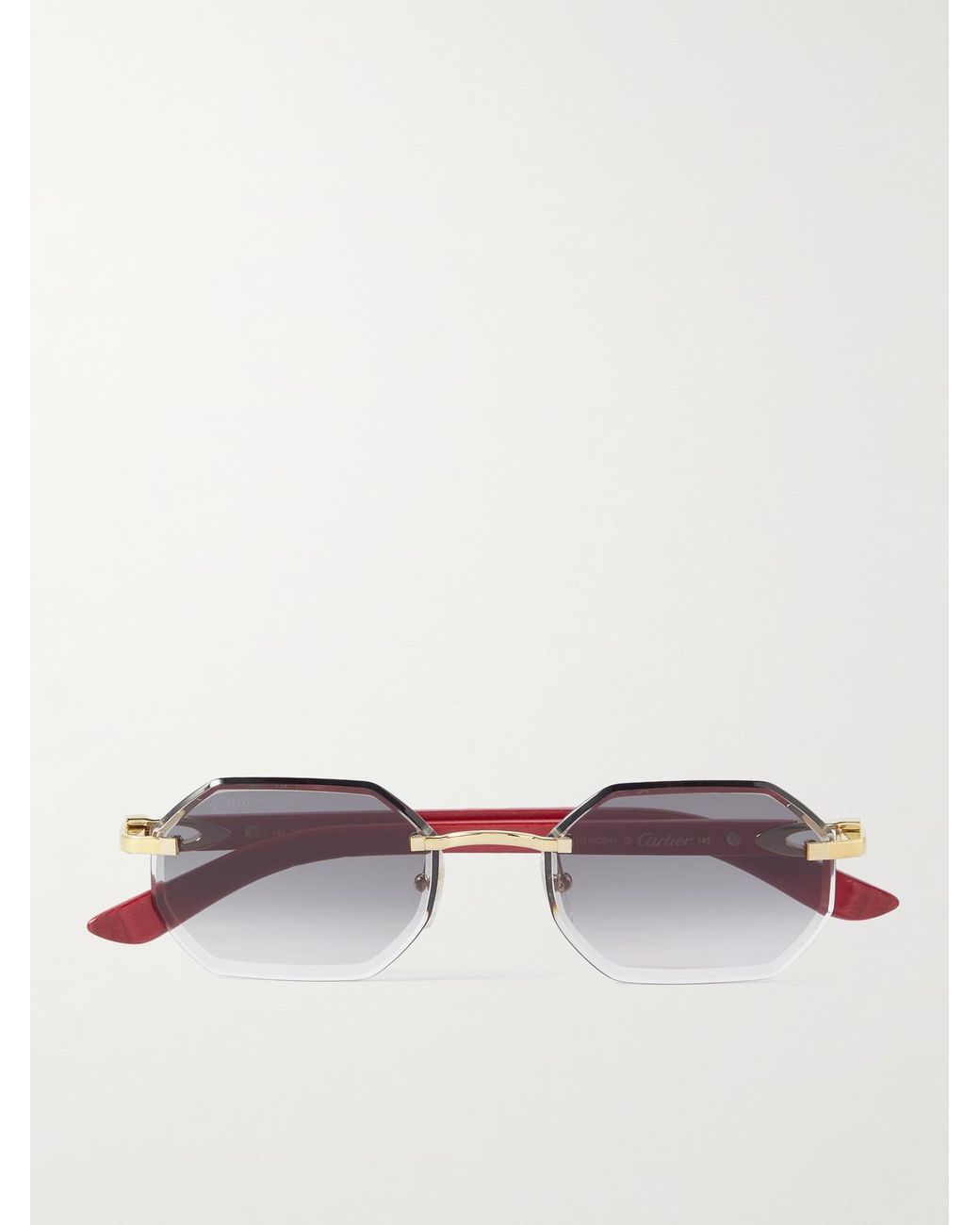 Cartier Octagon frame Gold tone And Wood Sunglasses in White for