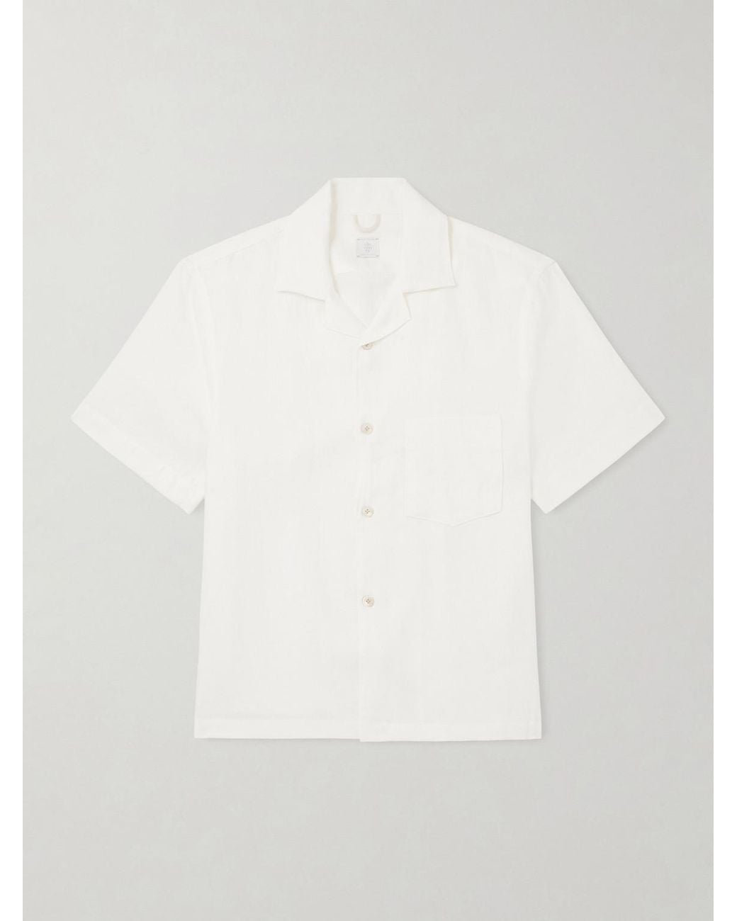Eleventy White Camp-Collar Linen Shirt for men