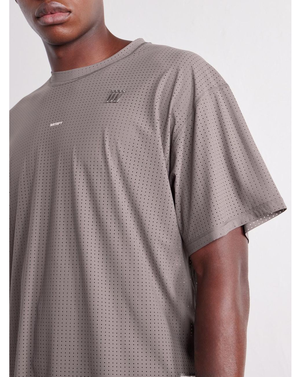 Satisfy Gray Embellished Space-O Mesh T-Shirt for men