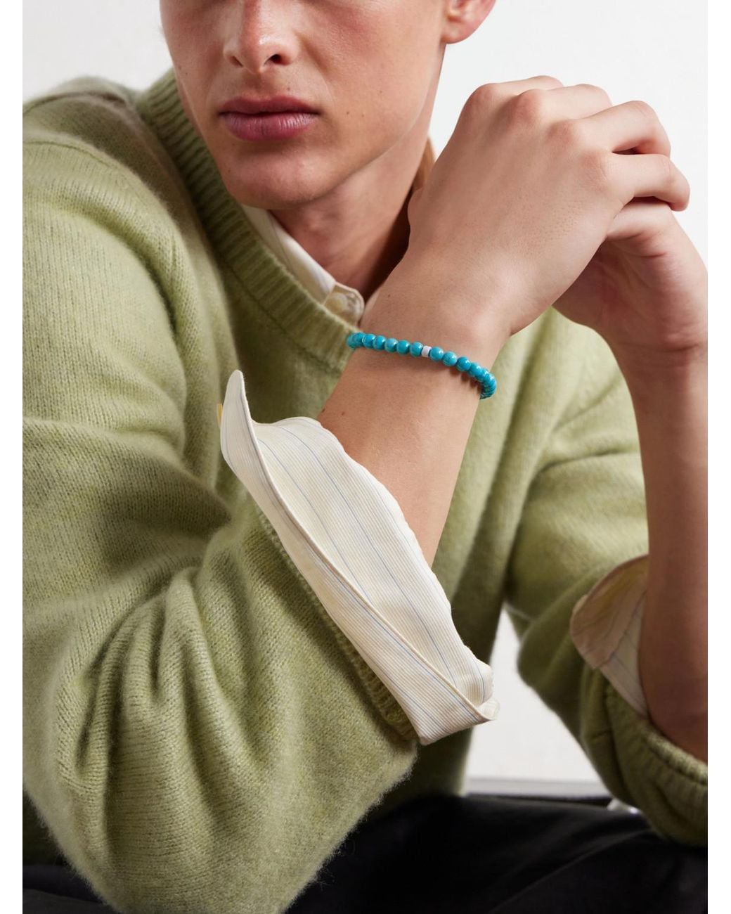 Mikia Blue Circle 8 Sterling, And Shell Beaded Bracelet for men