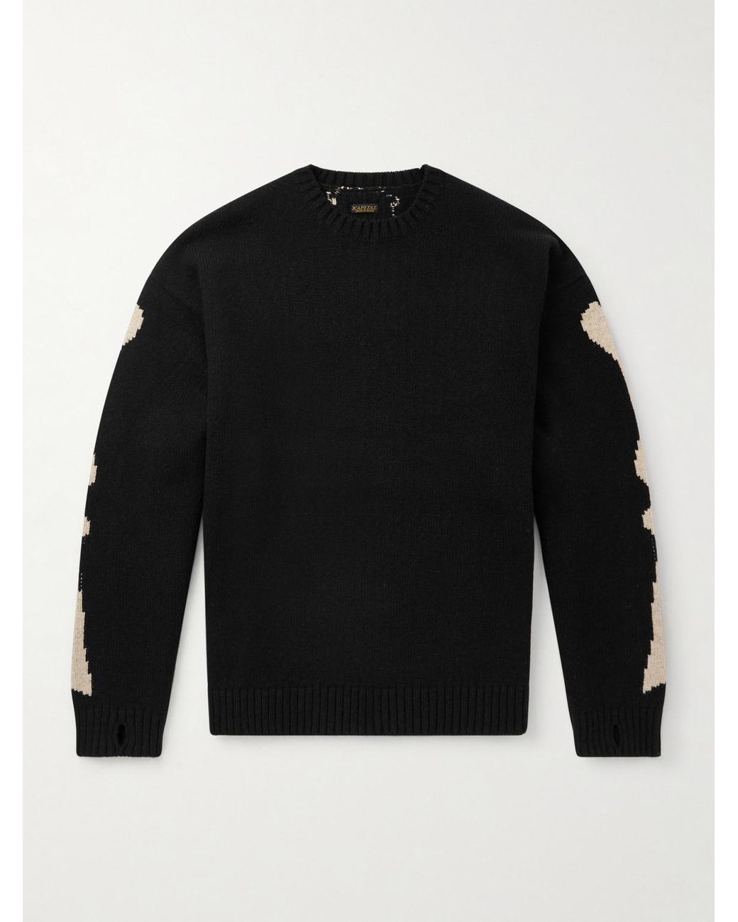 Kapital Black Oversized Intarsia Wool Sweater for men