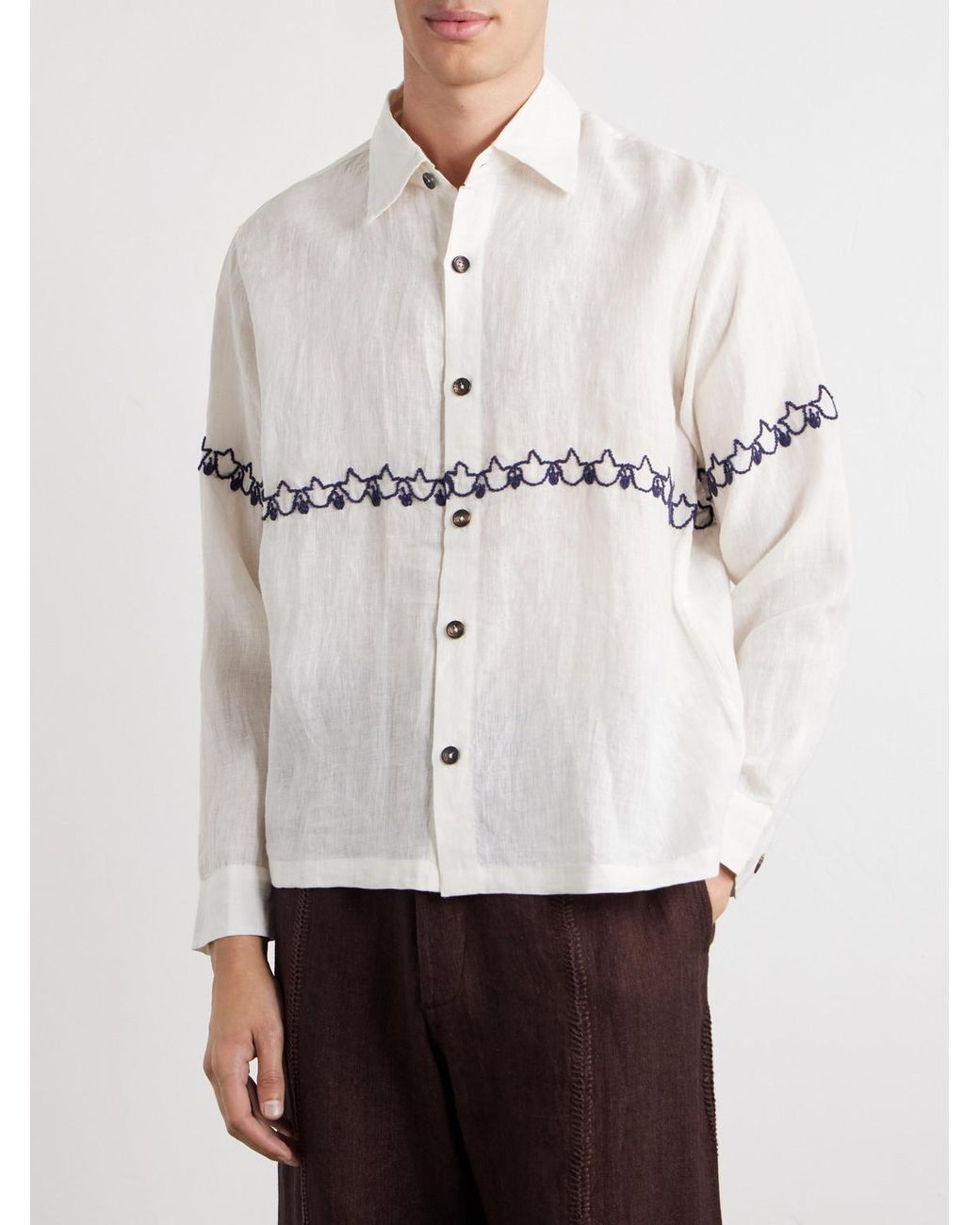 Kartik Research Natural Embroidered Linen Shirt for men