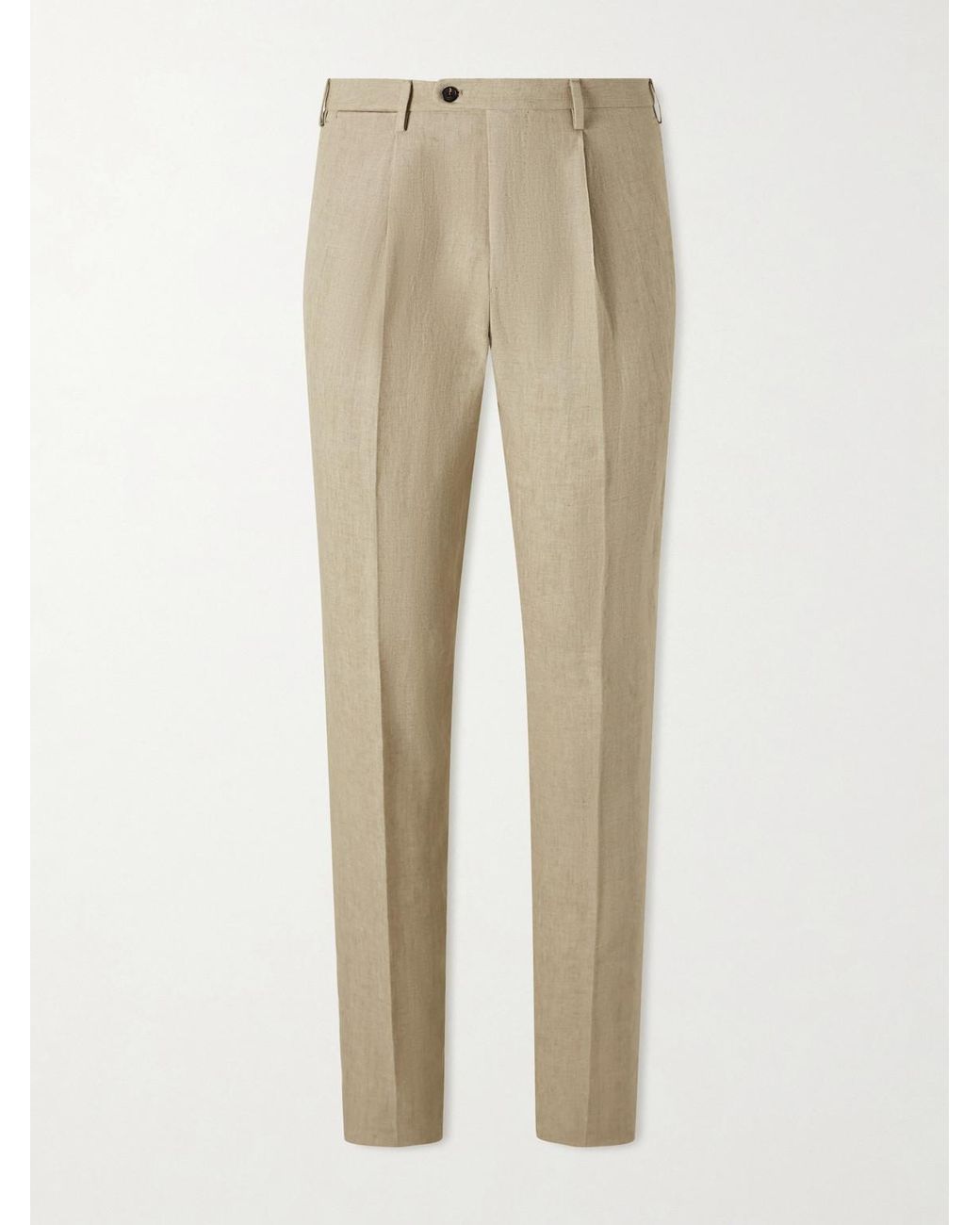 Slowear Natural Incotex Straight-Leg Pleated Linen Trousers for men