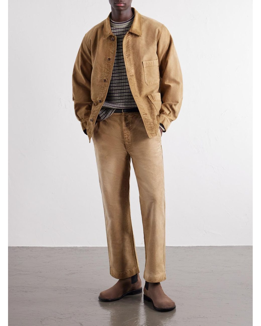 Auralee Natural Straight-Leg Garment-Dyed Cotton-Moleskin Trousers for men