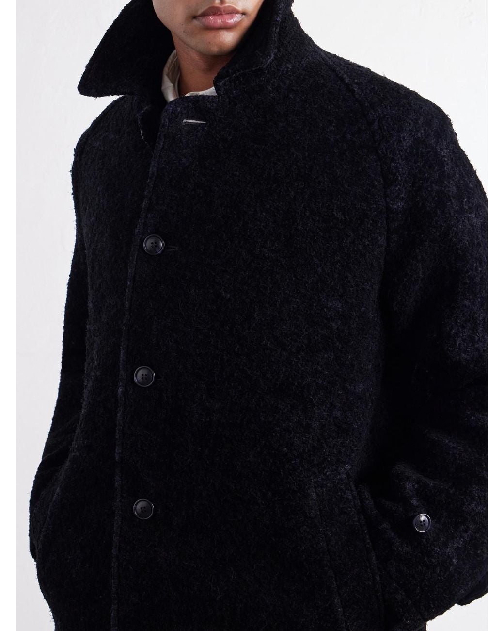 Blue Blue Japan Blue Balmacaan Flocked Wool-Blend Loop-Yarn Coat for men