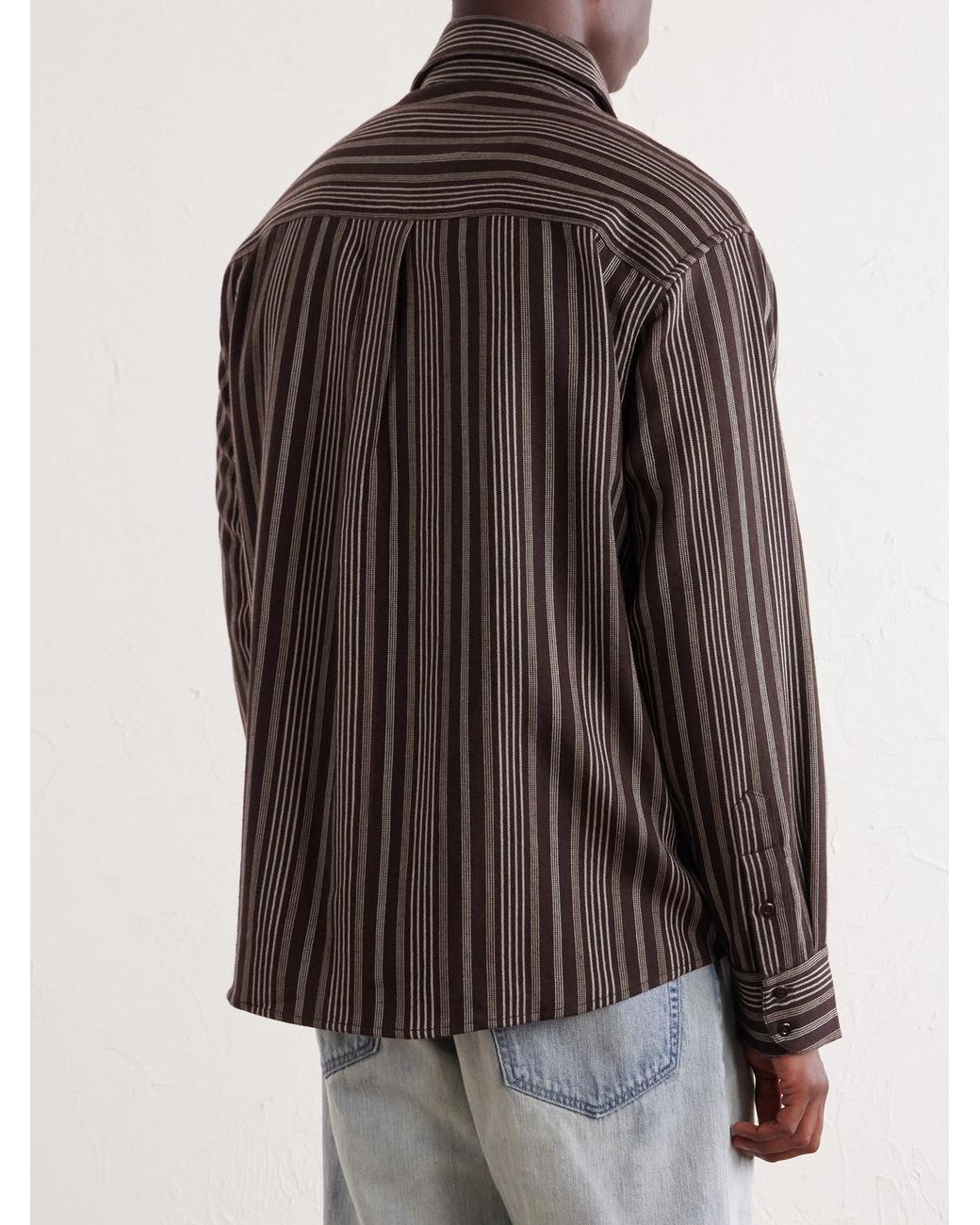 The Elder Statesman Brown Striped Wool And Cashmere-Blend Shirt for men