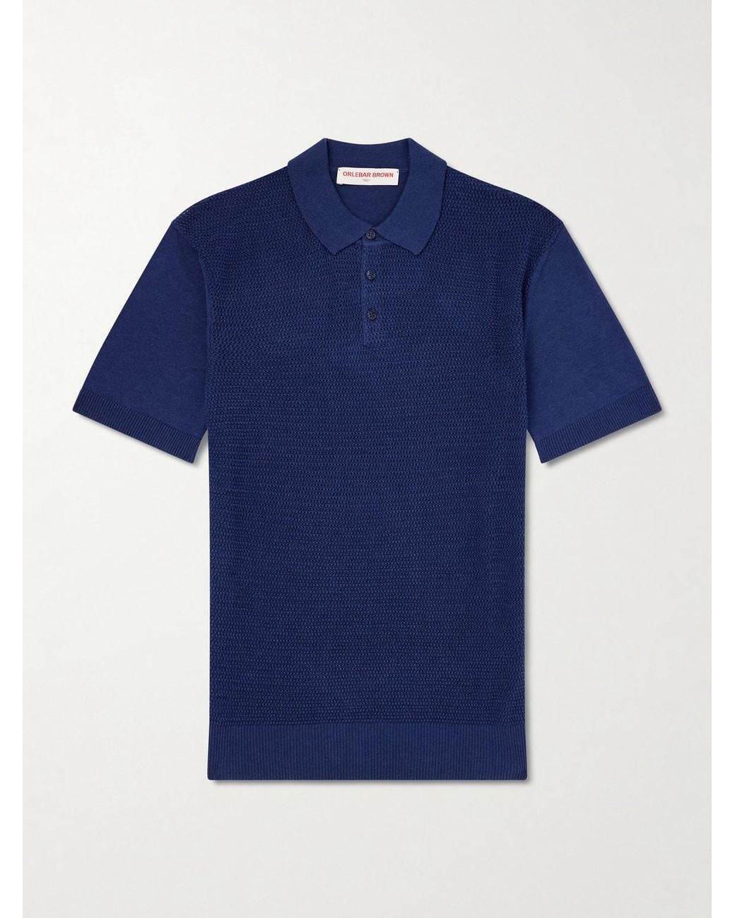 Orlebar Brown Blue Burnham Tie Stitch Linen-Blend Polo Shirt for men