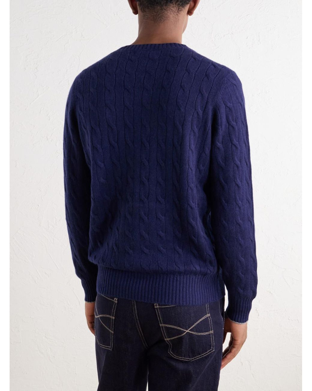 Brunello Cucinelli Blue Cable-Knit Cashmere Sweater for men