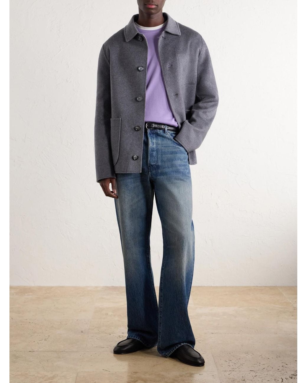 AMI Gray Brushed Wool And Cashmere-Blend Felt Blouson Jacket for men