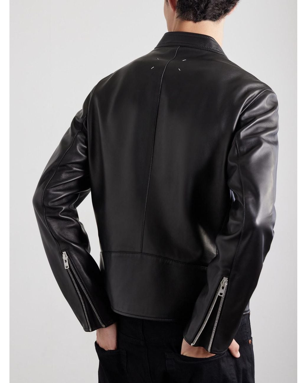 Maison Margiela Black Zip-Detailed Leather Biker Jacket for men