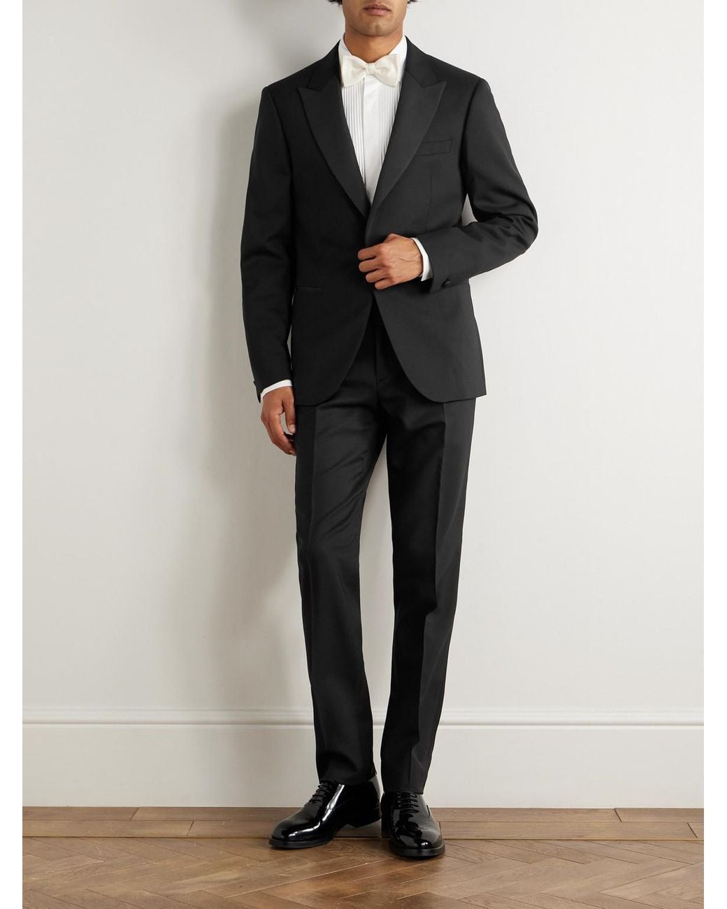 Mr P. Black Tapered Wool Tuxedo Trousers for men