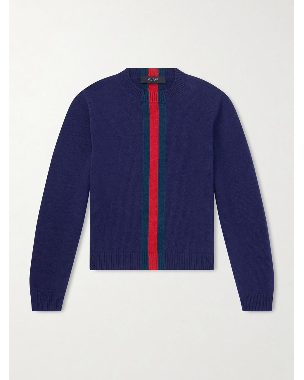 Gucci Blue Slim-Fit Cropped Striped Wool Sweater for men