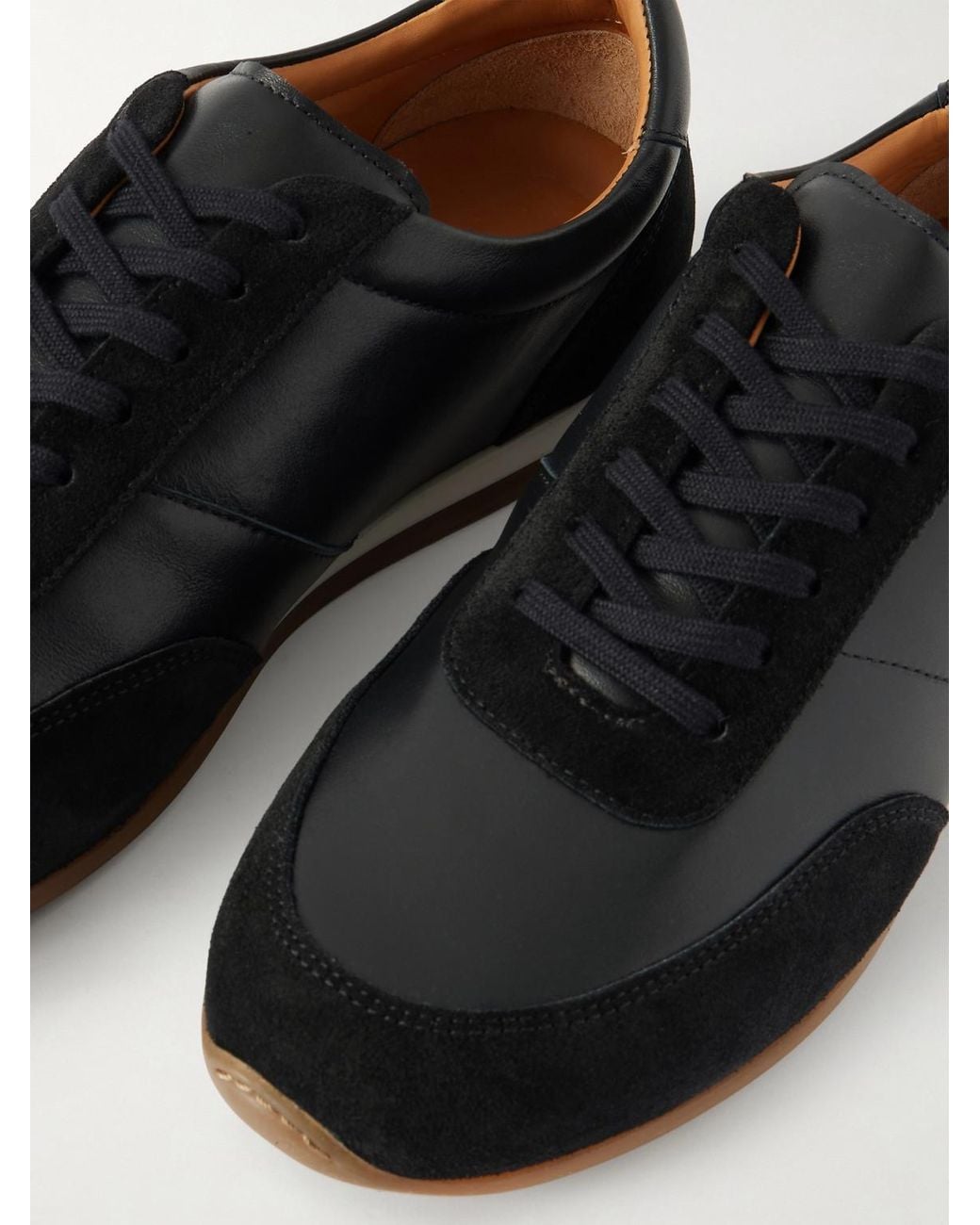 Mr P. Black Suede-Trimmed Leather Sneakers for men