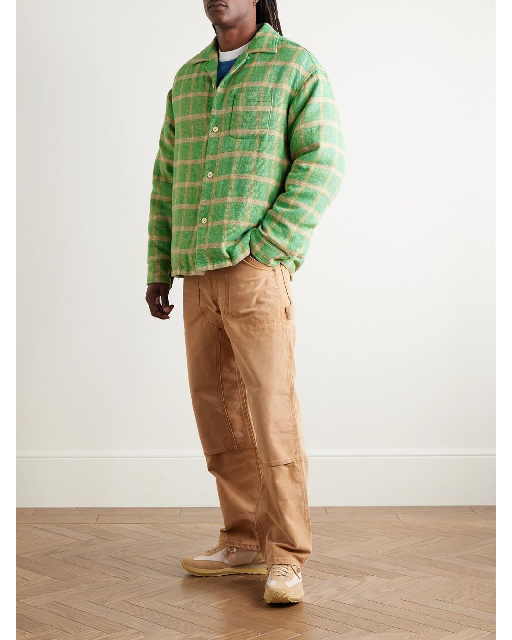 Visvim Green Keesey Checked Linen And Wool-Blend Down Jacket for men