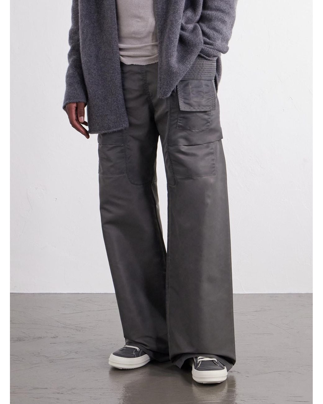 Rick Owens Gray Vintage Suede-Trimmed Denim Sneakers for men