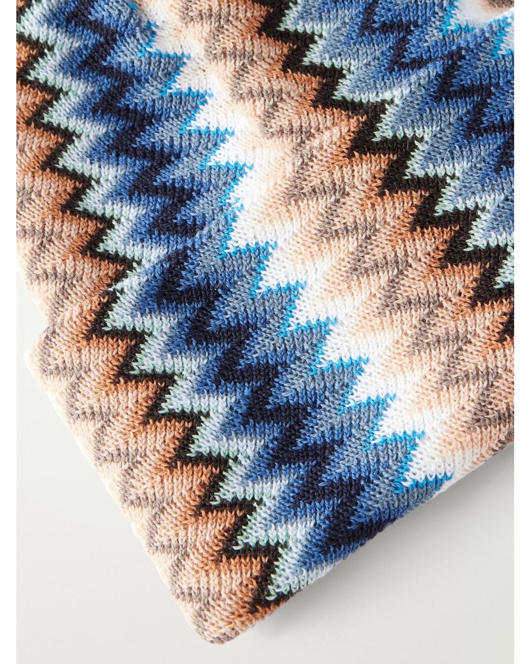 Missoni Blue Striped Crochet-Knit Wool-Blend Beanie for men