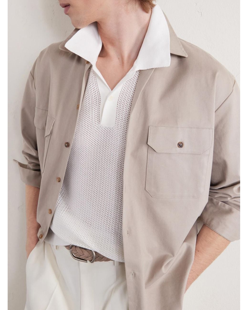 Mr P. White Honeycomb-knit Organic Cotton Polo Shirt for men