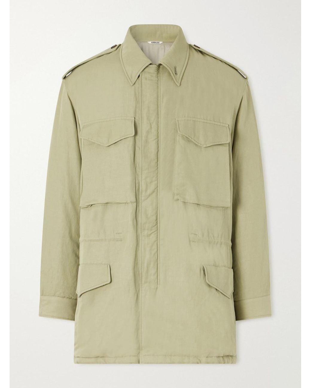 Auralee Green Padded Silk And Linen Parka for men