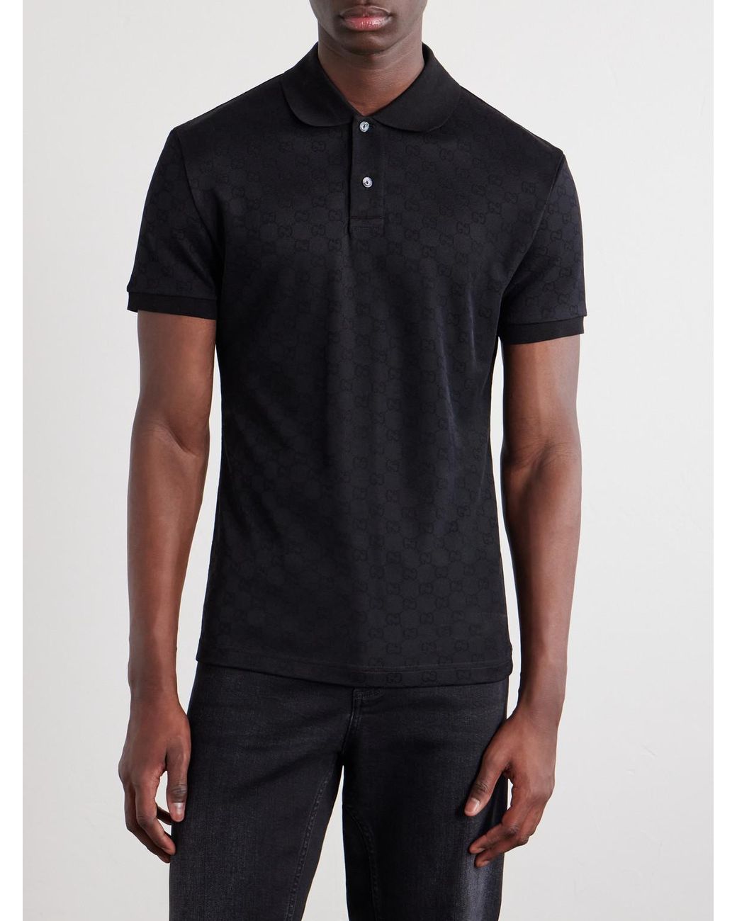 Gucci Black Logo-Jacquard Jersey Polo Shirt for men